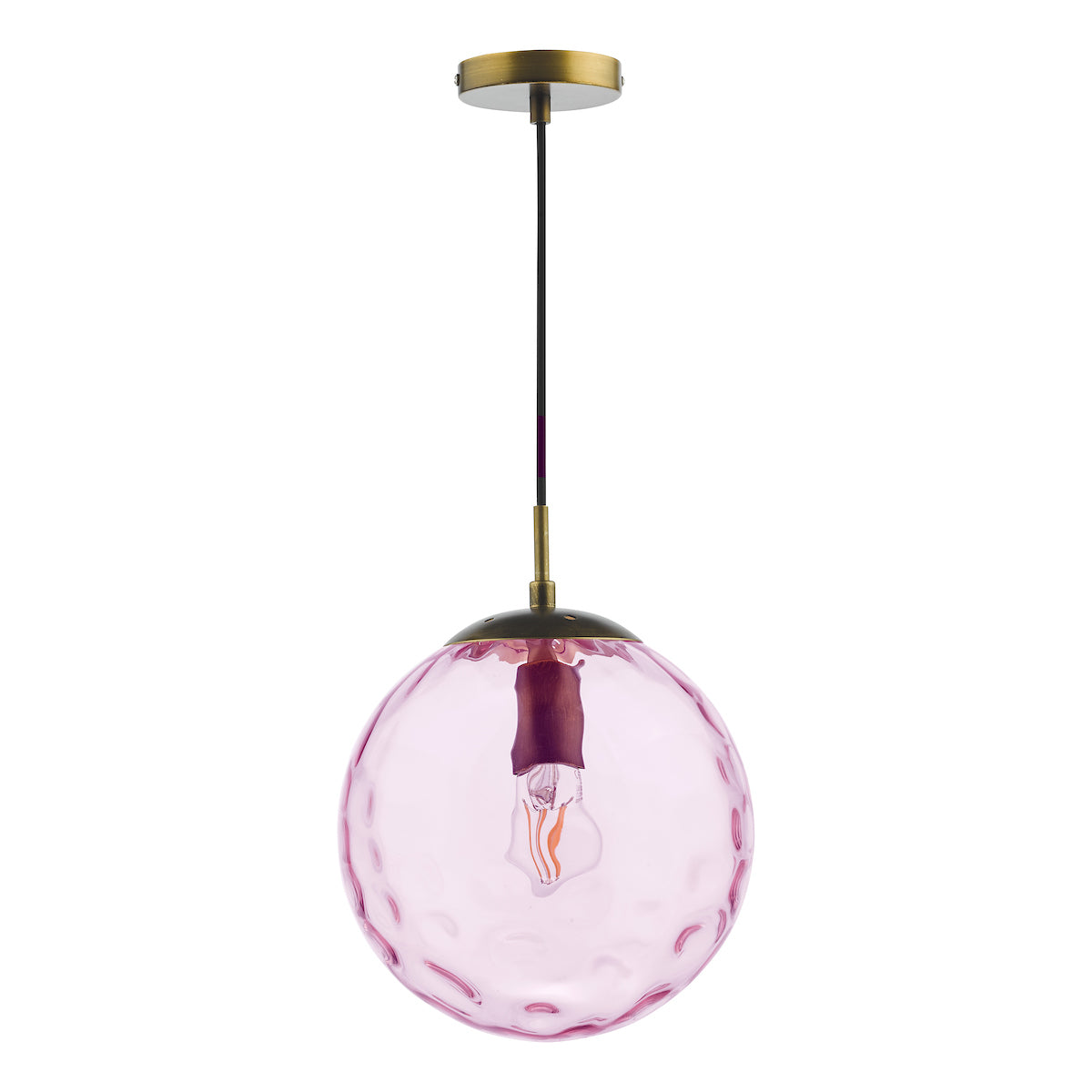 RIPPLE 1LT PENDANT BRONZE WITH PINK RIPPLE GLASS