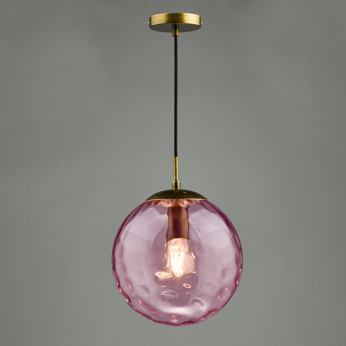 RIPPLE 1LT PENDANT BRONZE WITH PINK RIPPLE GLASS