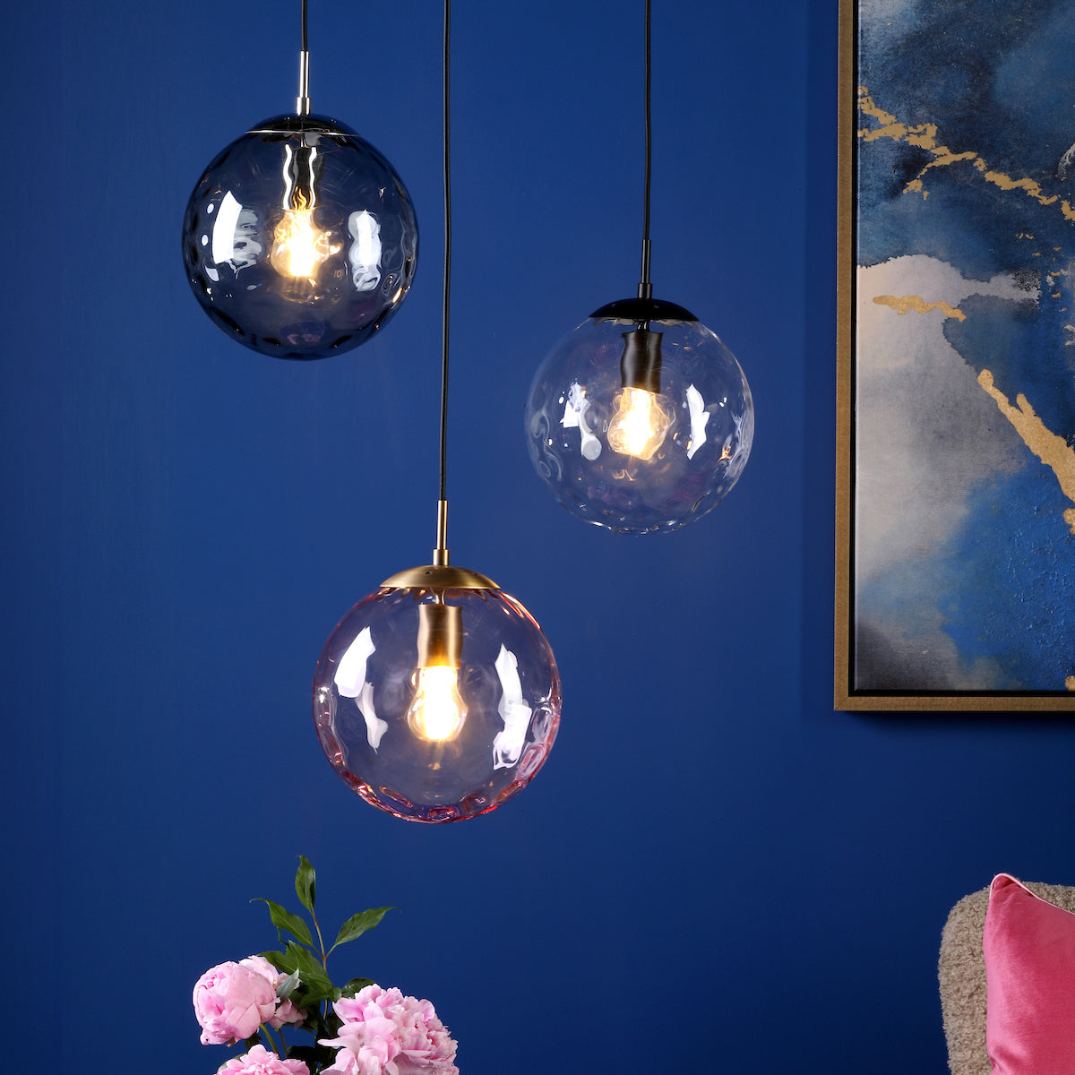 RIPPLE 1LT PENDANT BRONZE WITH PINK RIPPLE GLASS