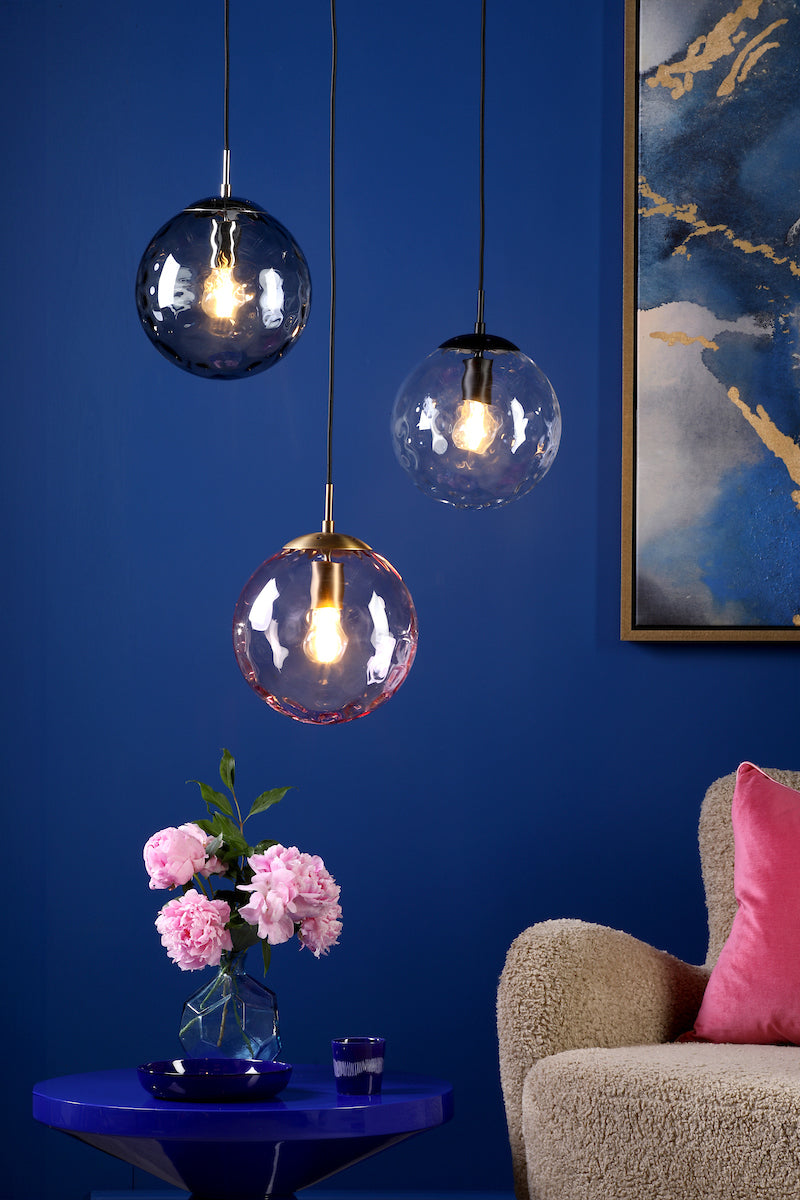 RIPPLE 1LT PENDANT BRONZE WITH PINK RIPPLE GLASS
