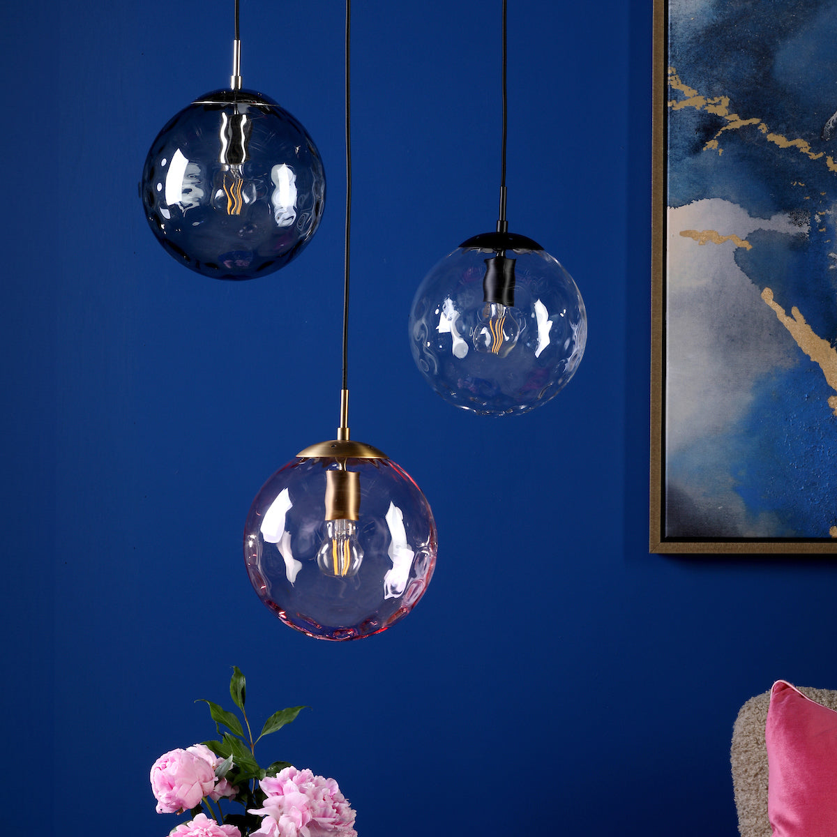 RIPPLE 1LT PENDANT BRONZE WITH PINK RIPPLE GLASS