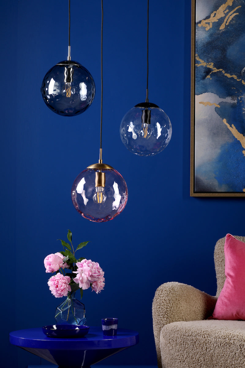 RIPPLE 1LT PENDANT BRONZE WITH PINK RIPPLE GLASS
