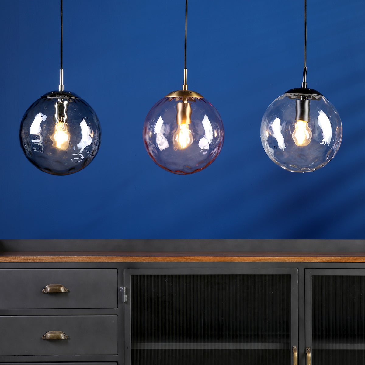 RIPPLE 1LT PENDANT BRONZE WITH PINK RIPPLE GLASS
