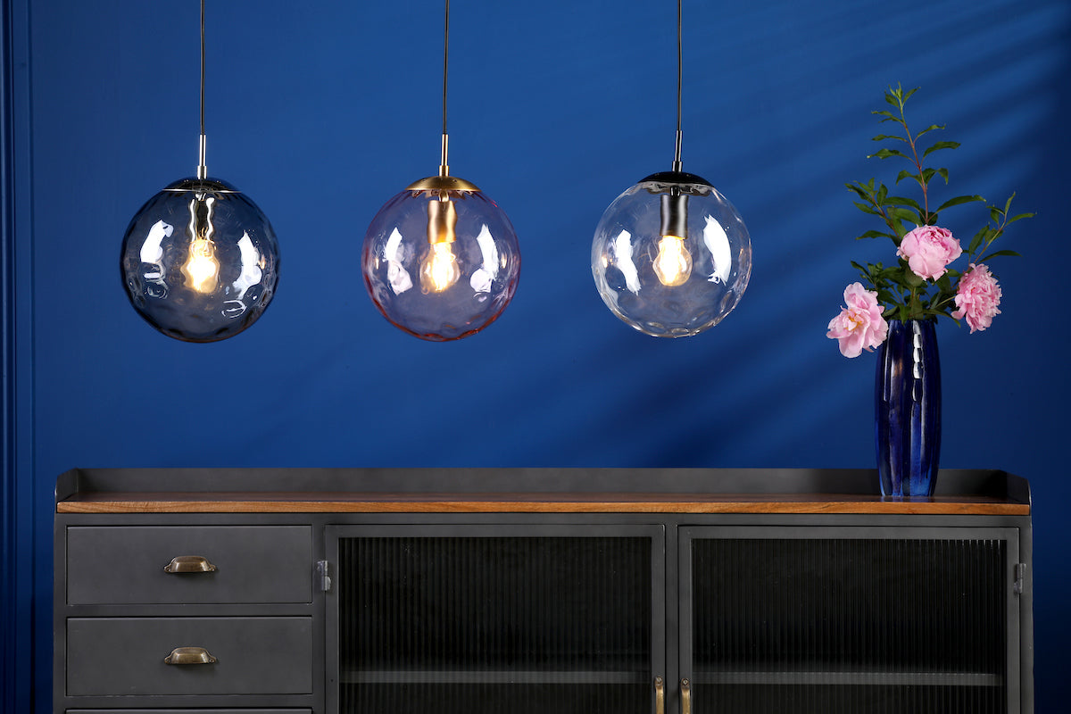 RIPPLE 1LT PENDANT BRONZE WITH PINK RIPPLE GLASS