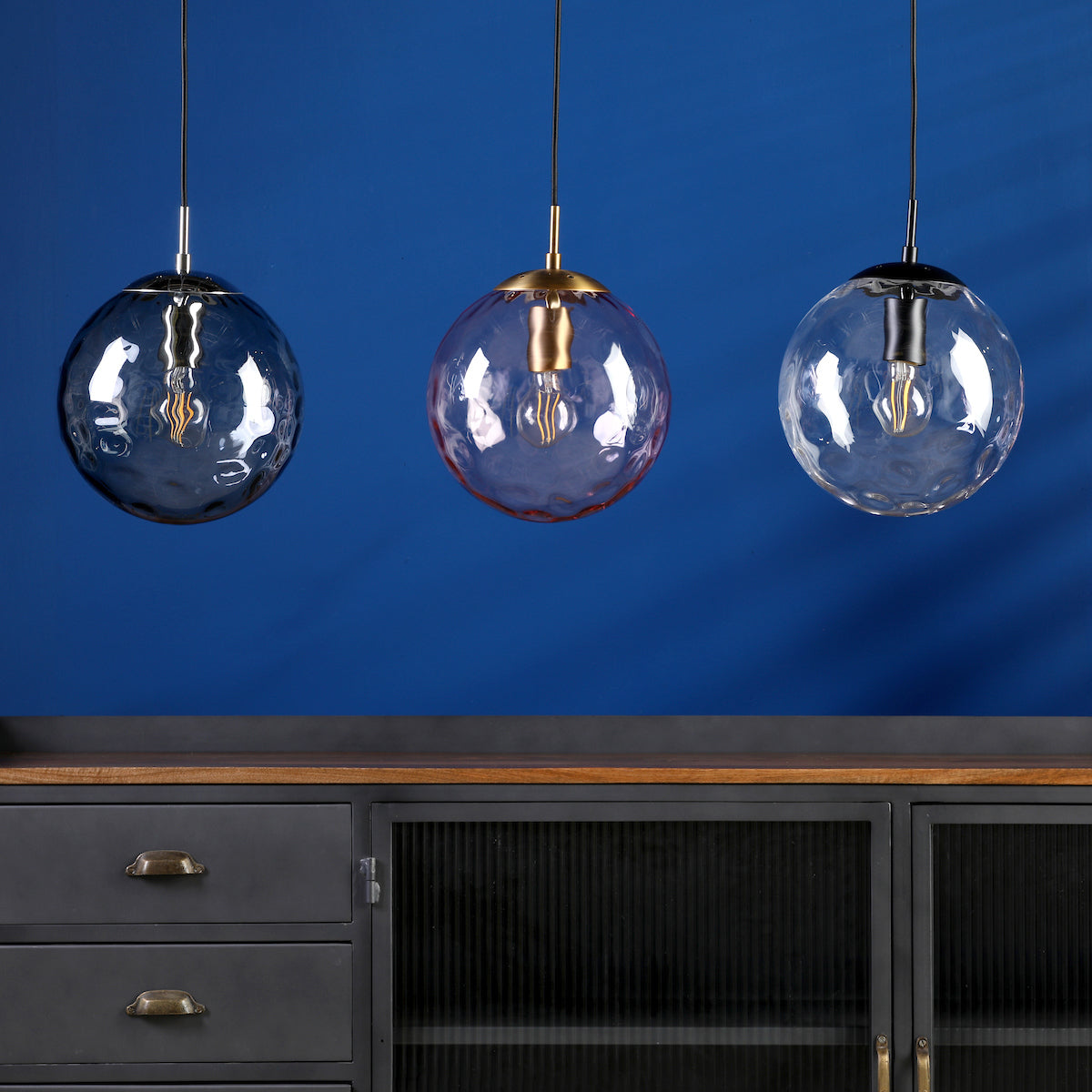 RIPPLE 1LT PENDANT BRONZE WITH PINK RIPPLE GLASS