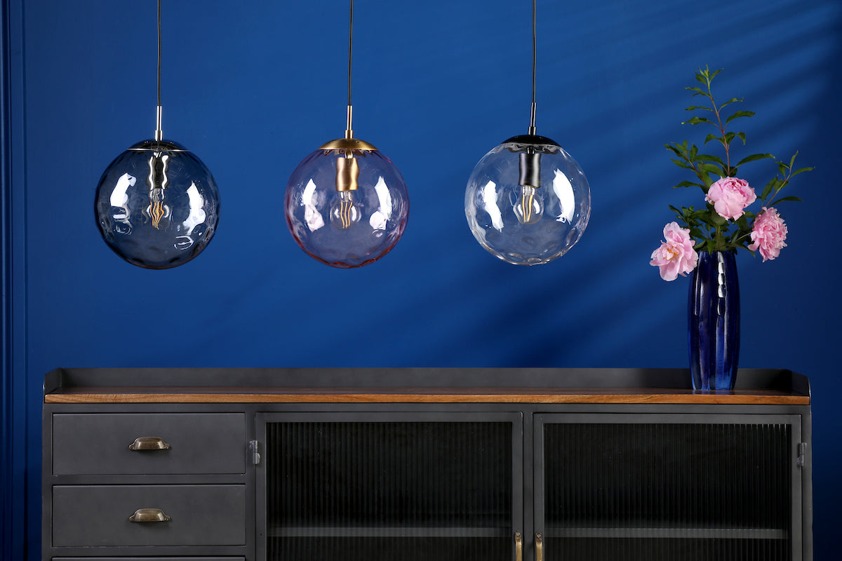 RIPPLE 1LT PENDANT BRONZE WITH PINK RIPPLE GLASS