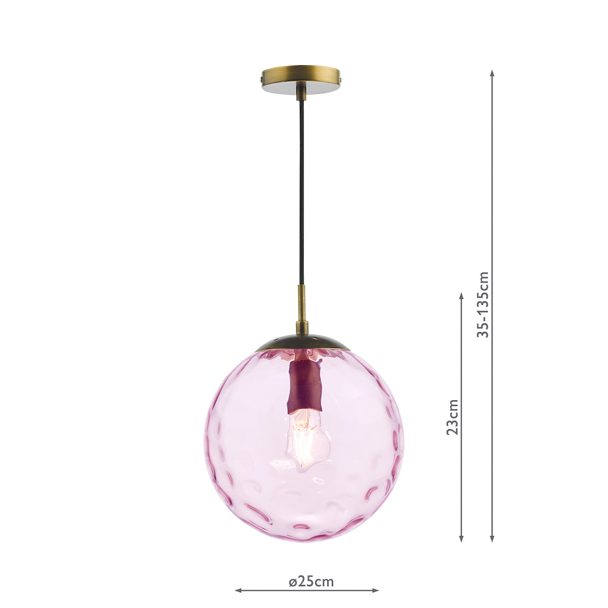 RIPPLE 1LT PENDANT BRONZE WITH PINK RIPPLE GLASS