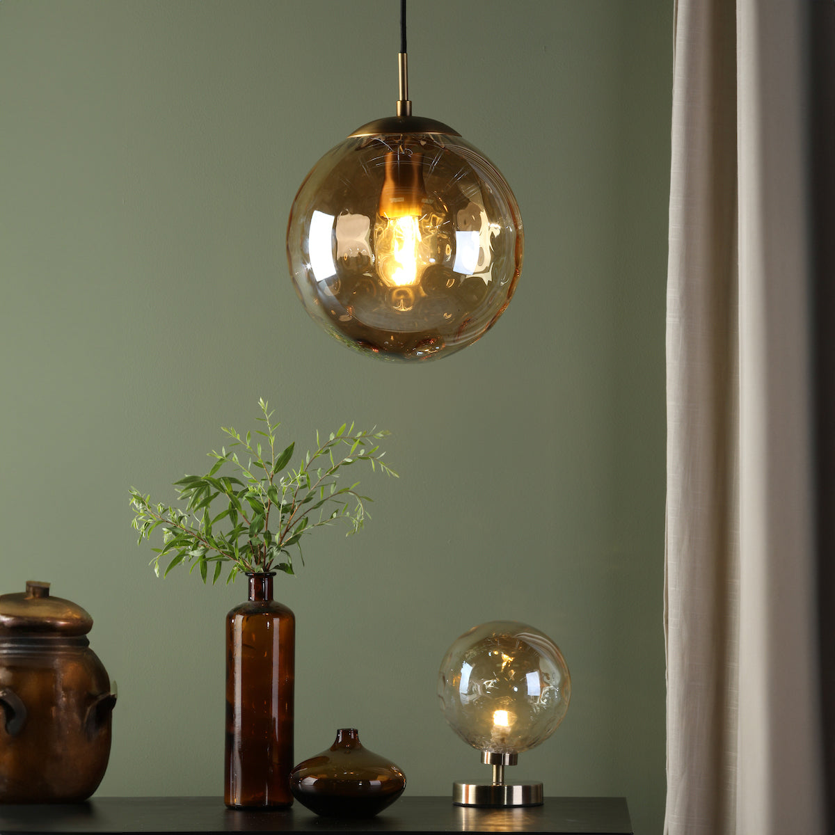 RIPPLE 1LT PENDANT BRONZE WITH CHAMPAGNE RIPPLE GL