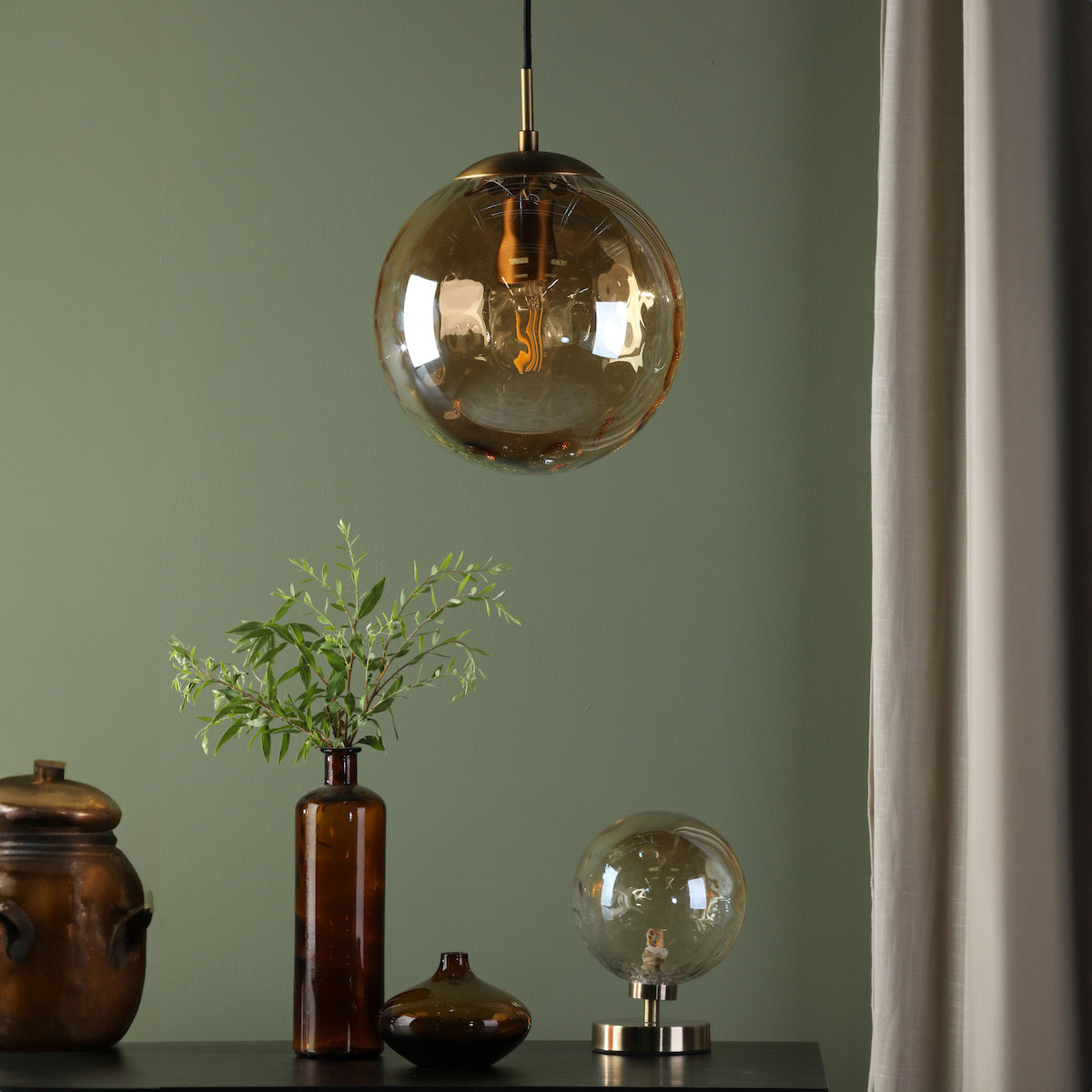 RIPPLE 1LT PENDANT BRONZE WITH CHAMPAGNE RIPPLE GL