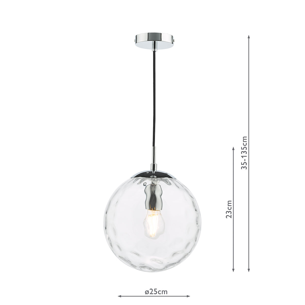 RIPPLE 1LT PENDANT POL CHR WITH CLEAR RIPPLE GLASS