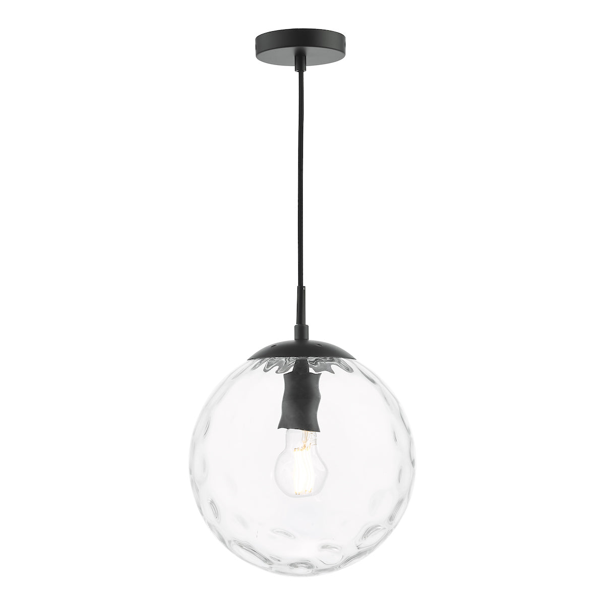 RIPPLE 1LT PENDANT BLACK WITH CLEAR RIPPLE GLASS