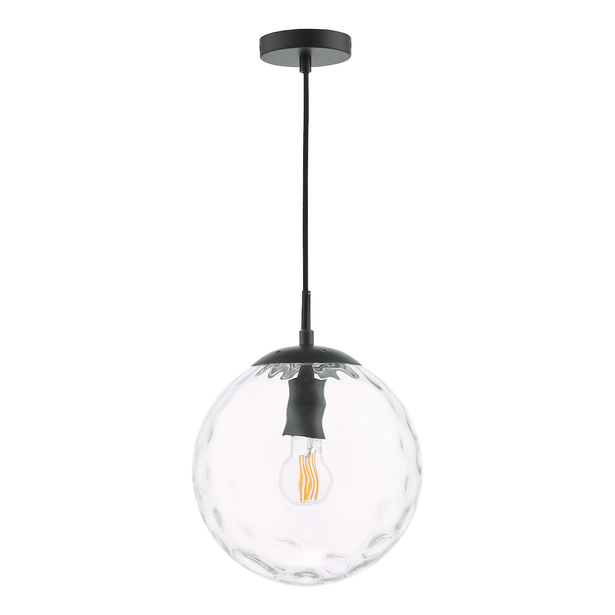 RIPPLE 1LT PENDANT BLACK WITH CLEAR RIPPLE GLASS