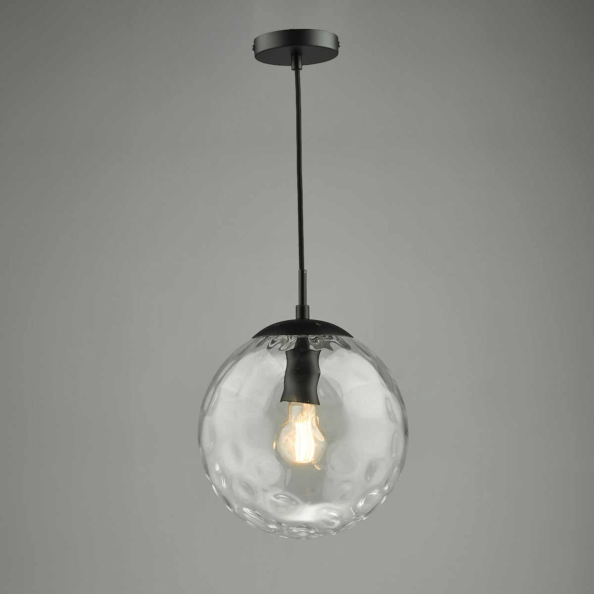 RIPPLE 1LT PENDANT BLACK WITH CLEAR RIPPLE GLASS