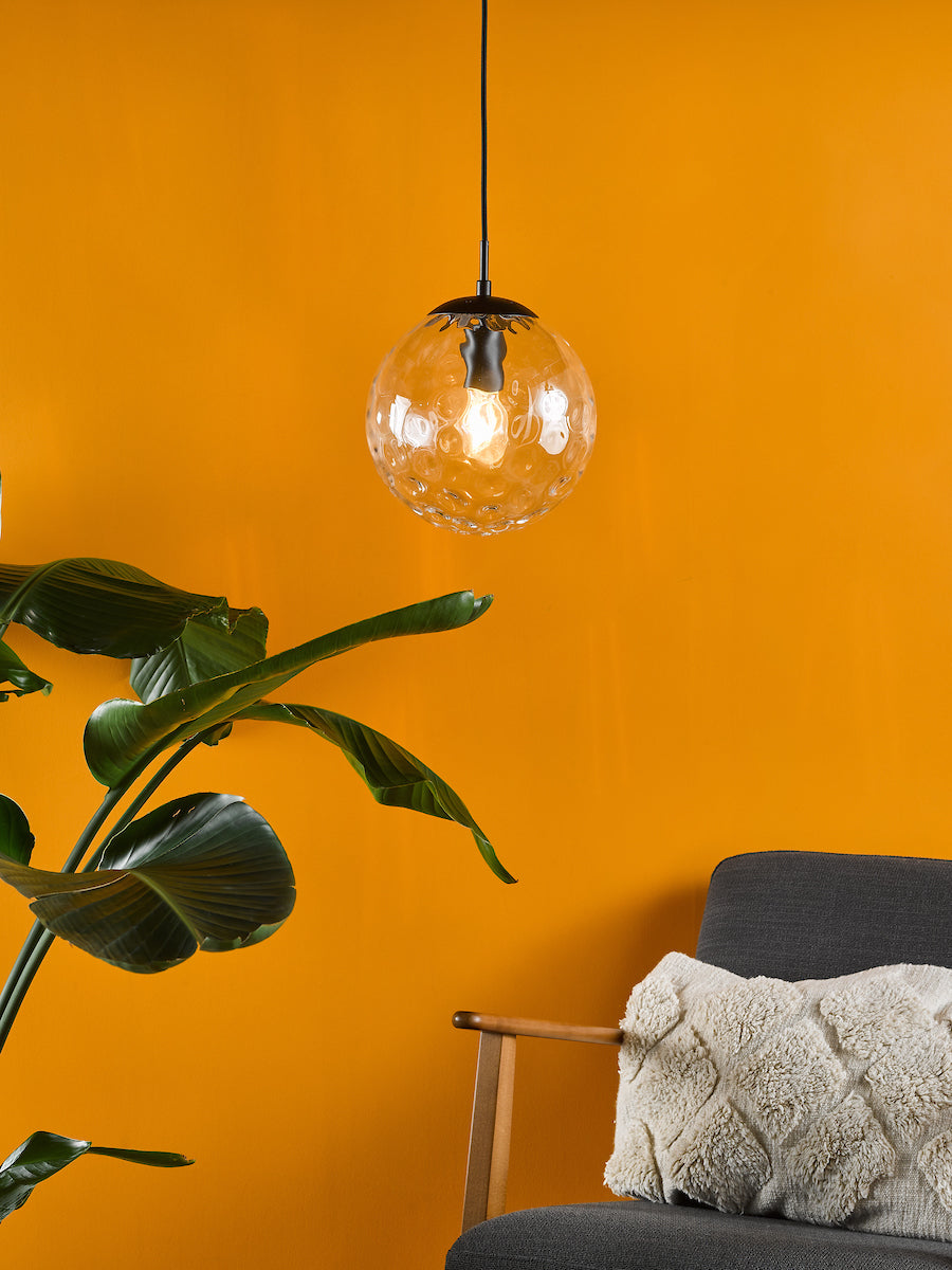 RIPPLE 1LT PENDANT BLACK WITH CLEAR RIPPLE GLASS