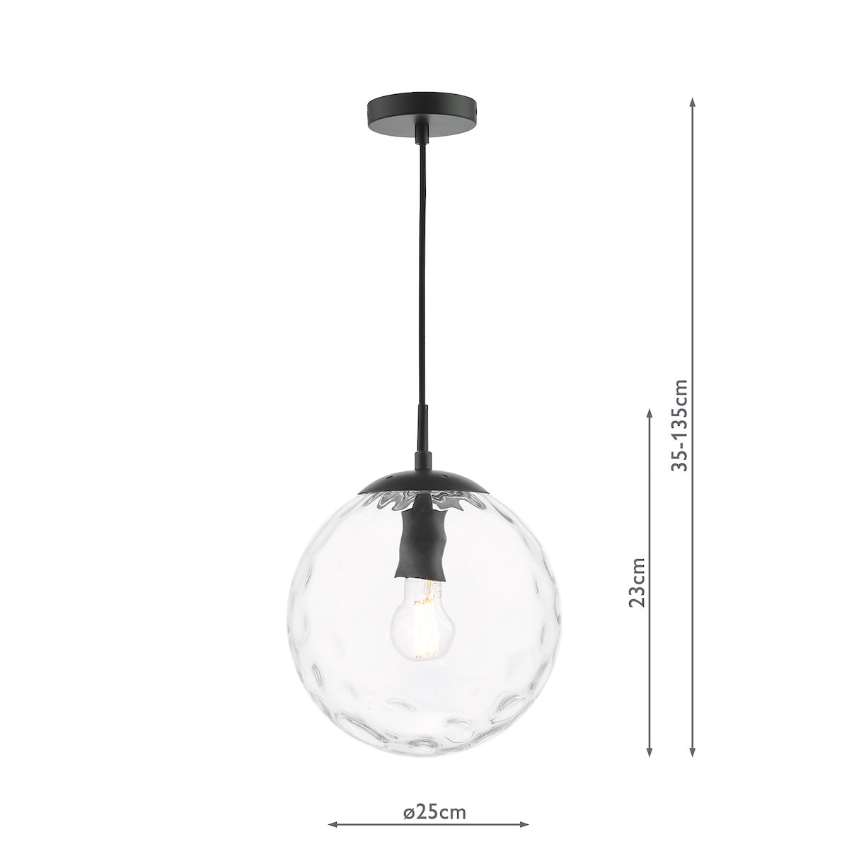RIPPLE 1LT PENDANT BLACK WITH CLEAR RIPPLE GLASS