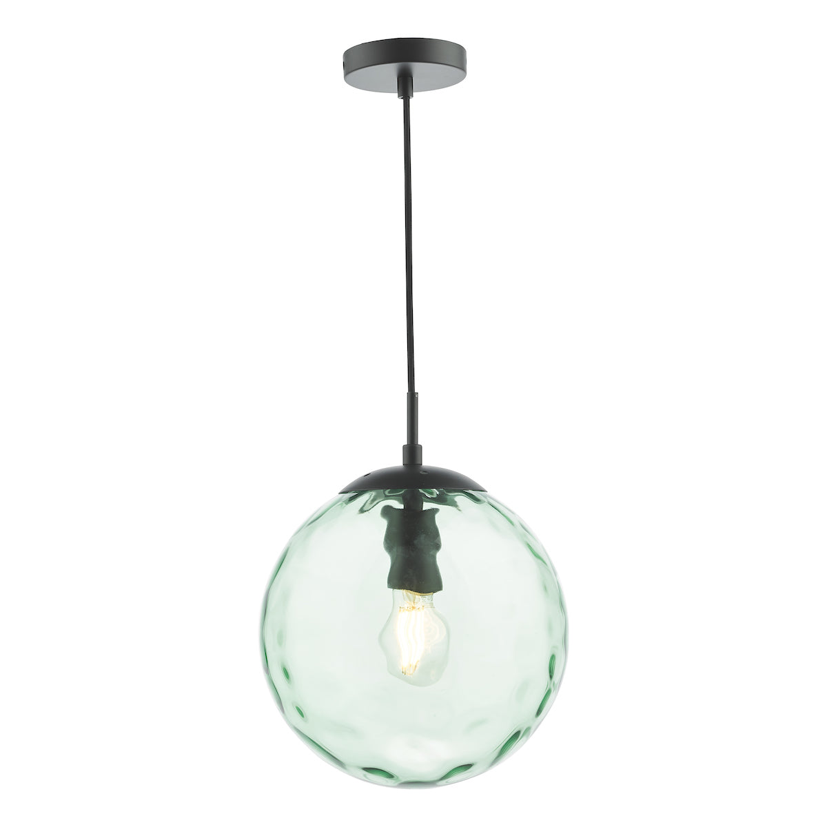 RIPPLE 1LT PENDANT BLACK WITH GREEN RIPPLE GLASS