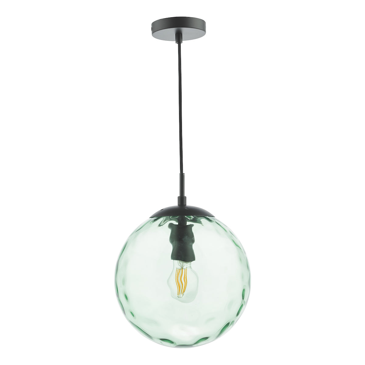 RIPPLE 1LT PENDANT BLACK WITH GREEN RIPPLE GLASS