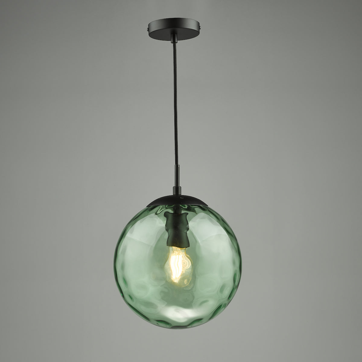 RIPPLE 1LT PENDANT BLACK WITH GREEN RIPPLE GLASS
