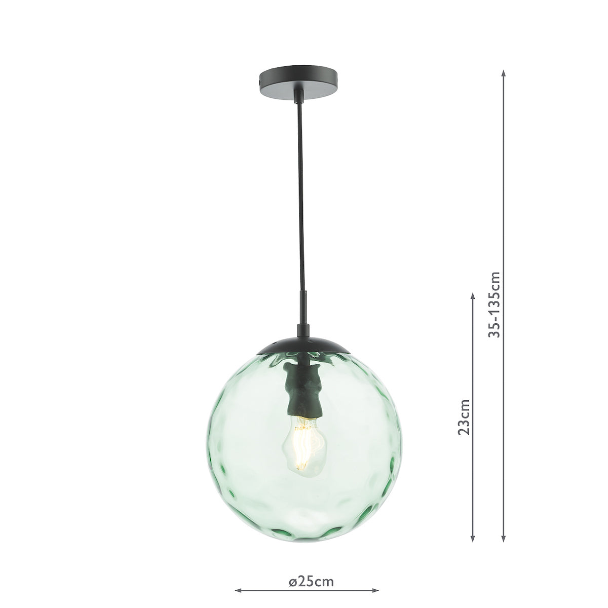 RIPPLE 1LT PENDANT BLACK WITH GREEN RIPPLE GLASS