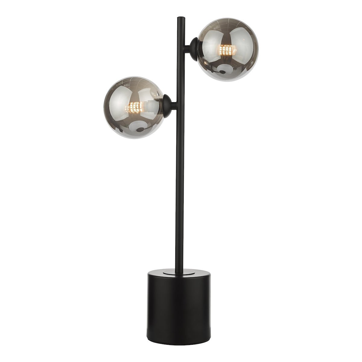 SPIRAL 2LT TABLE LAMP BLACK CW SMOKED GLS