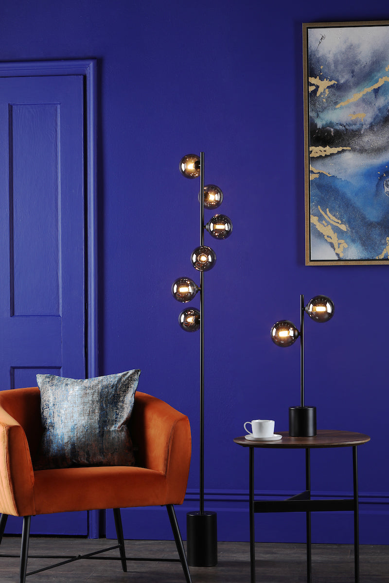 SPIRAL 2LT TABLE LAMP BLACK CW SMOKED GLS