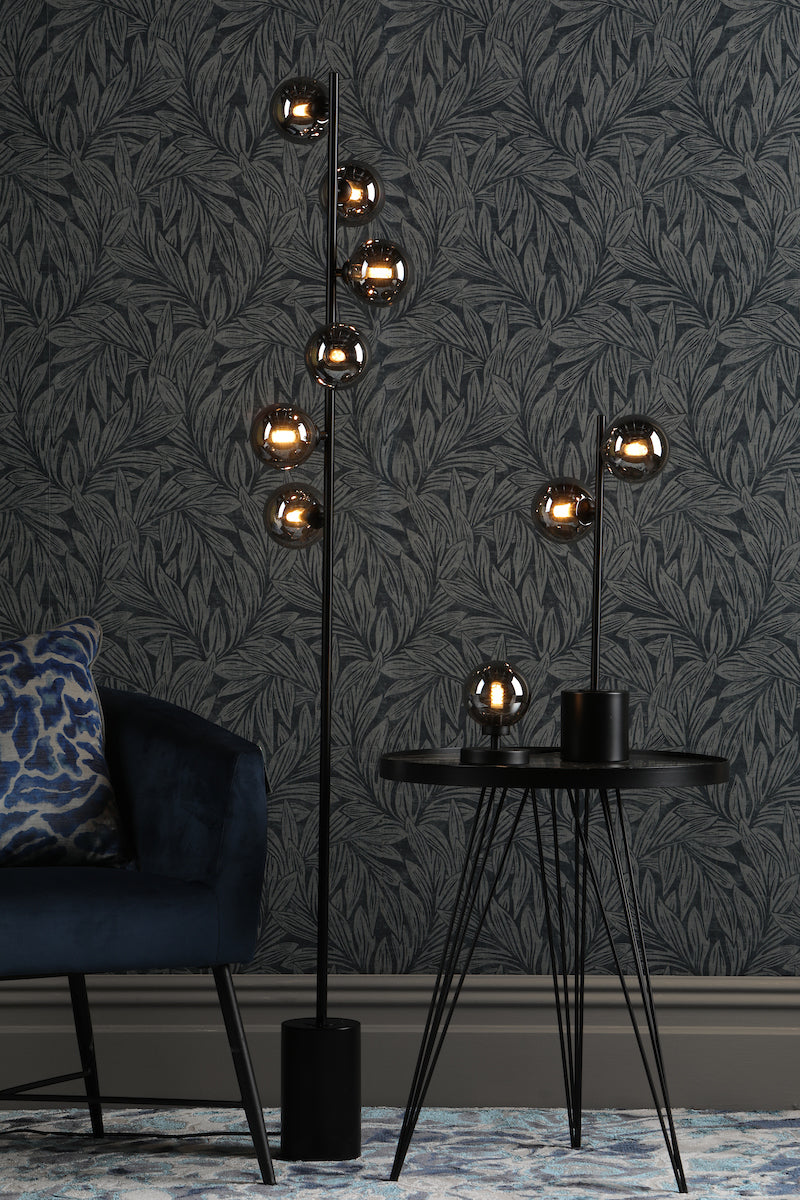 SPIRAL 2LT TABLE LAMP BLACK CW SMOKED GLS