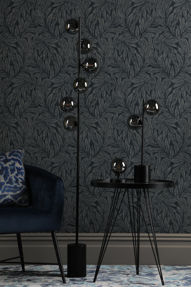 SPIRAL 2LT TABLE LAMP BLACK CW SMOKED GLS