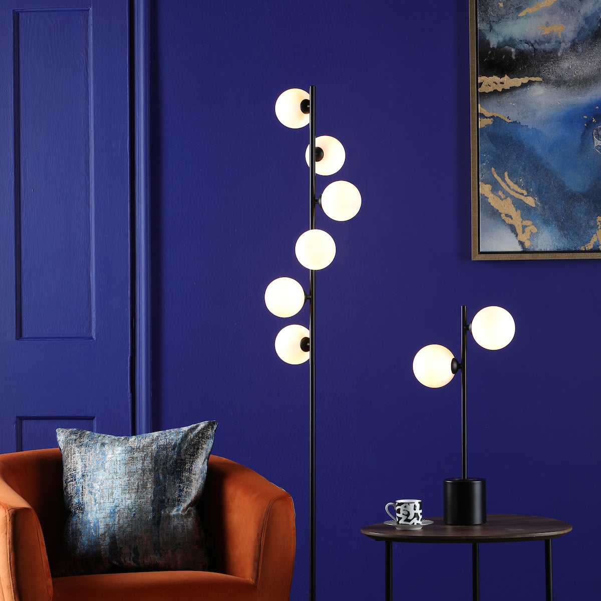SPIRAL 2LT TABLE LAMP BLACK CW OPAL GLS
