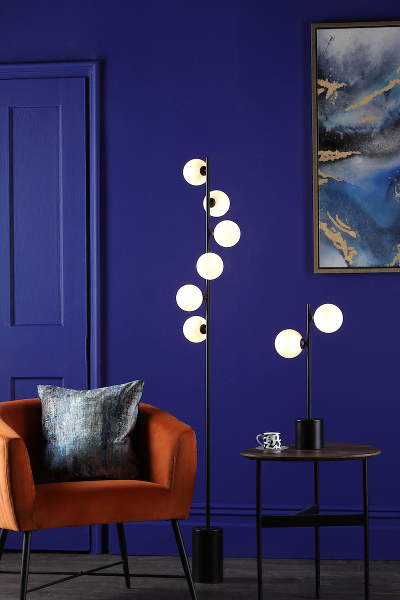 SPIRAL 2LT TABLE LAMP BLACK CW OPAL GLS