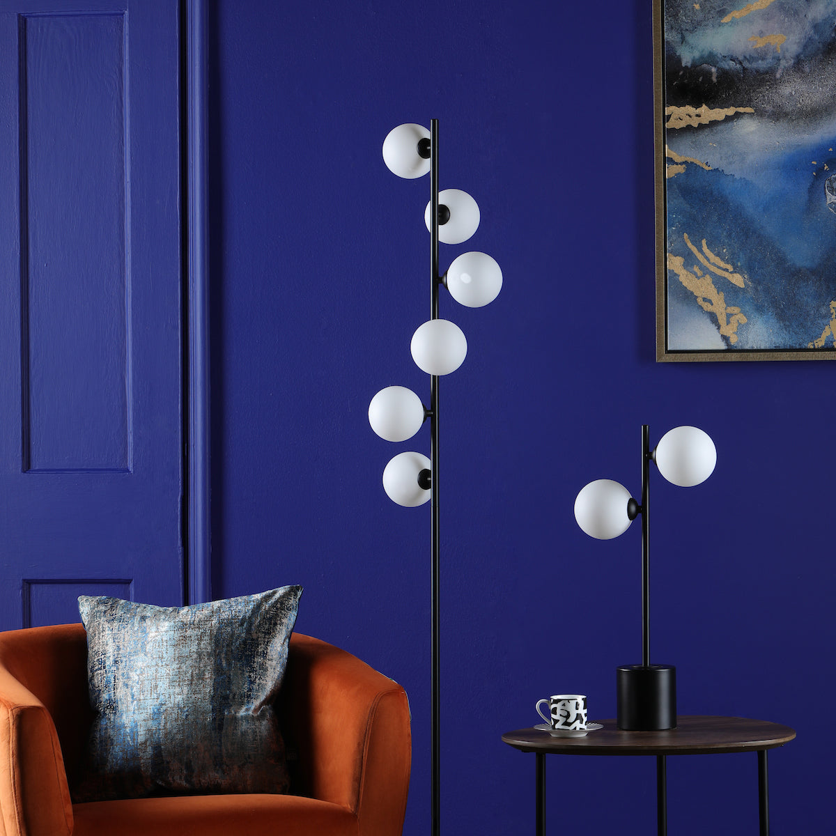 SPIRAL 2LT TABLE LAMP BLACK CW OPAL GLS