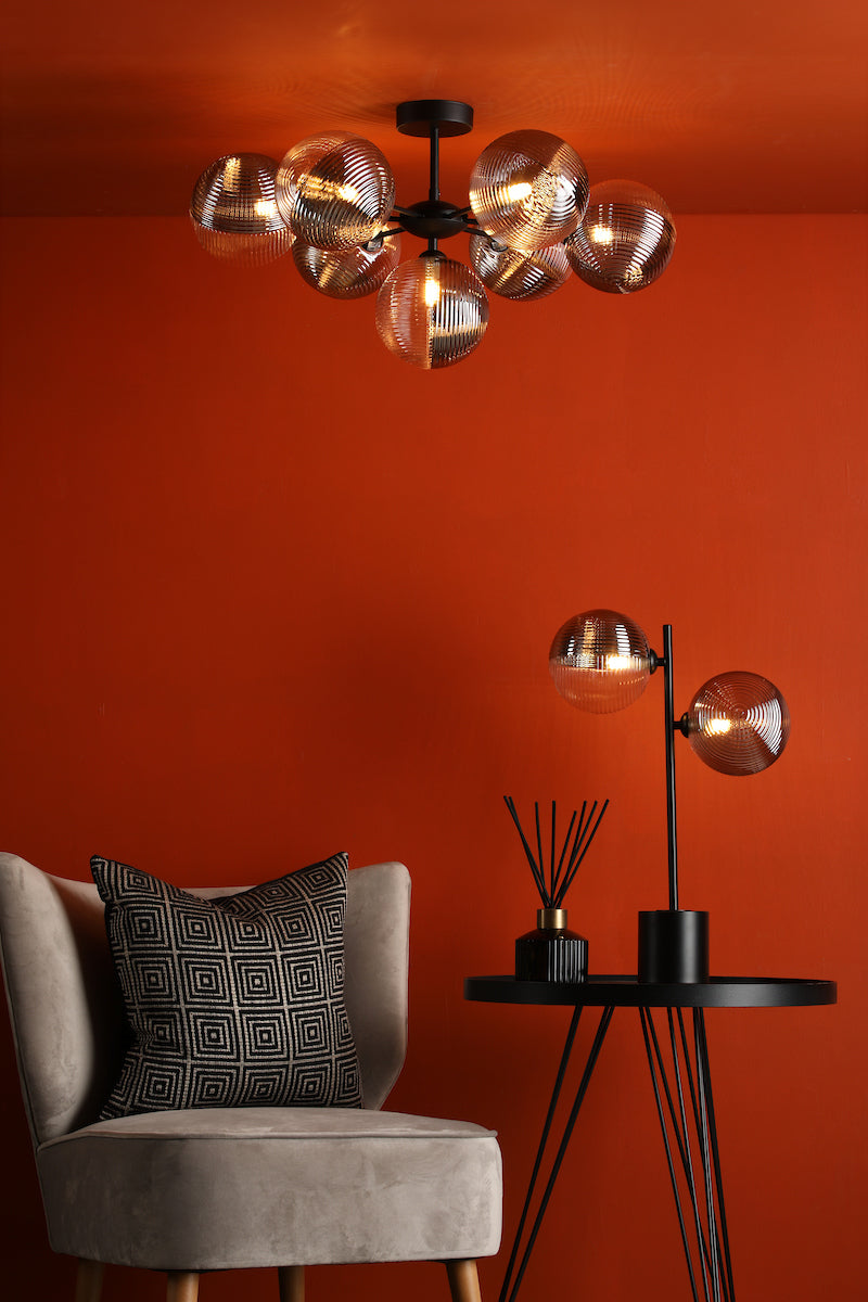 SPIRAL 2LT TABLE LAMP BLACK CW SMOKED/CLR GLS 150M