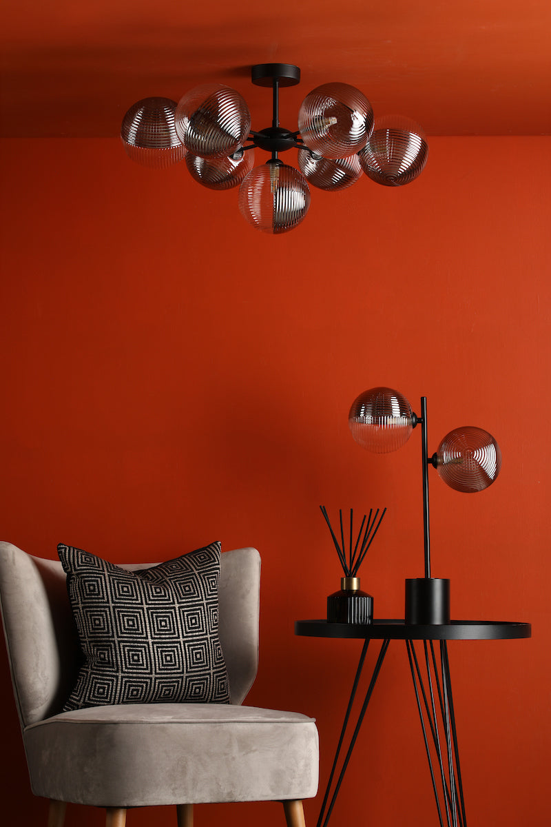 SPIRAL 2LT TABLE LAMP BLACK CW SMOKED/CLR GLS 150M