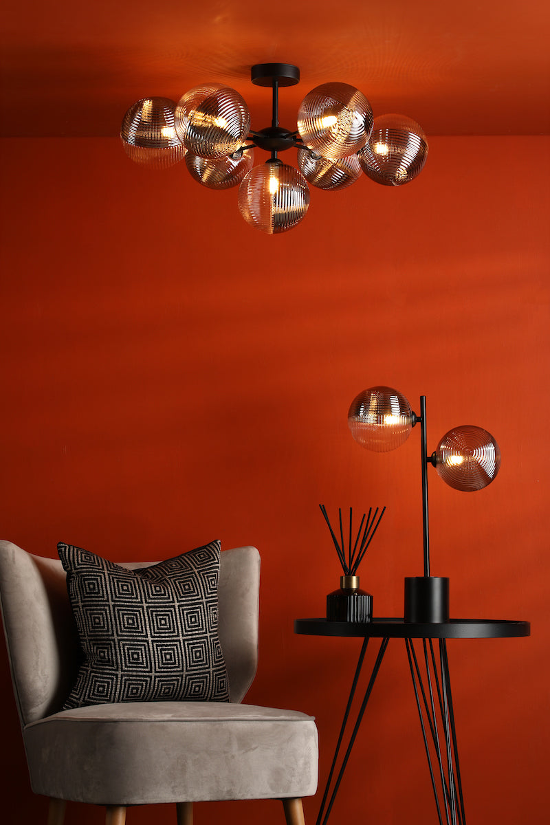 SPIRAL 2LT TABLE LAMP BLACK CW SMOKED/CLR GLS 150M