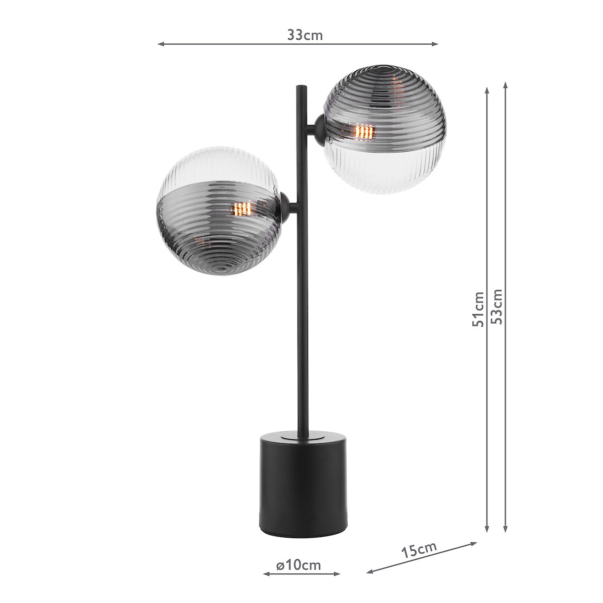 SPIRAL 2LT TABLE LAMP BLACK CW SMOKED/CLR GLS 150M