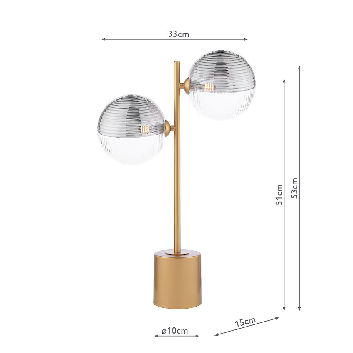 SPIRAL 2LT TABLE LAMP GOLD CW SMOKED/CLR GLS 150MM
