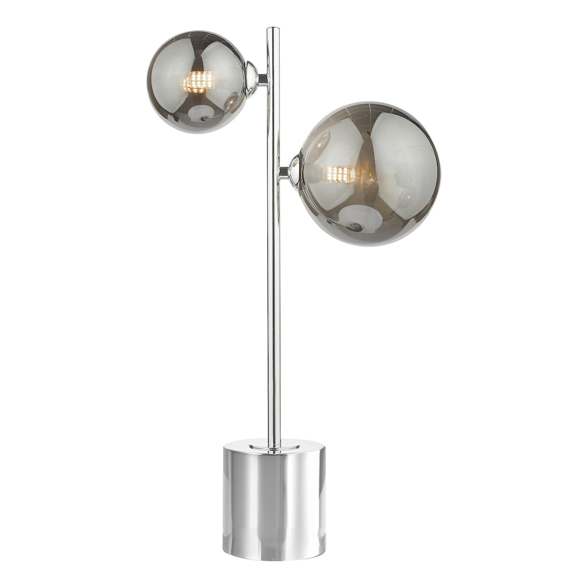 SPIRAL 2LT TABLE LAMP POL CHR CW SMOKED GLS