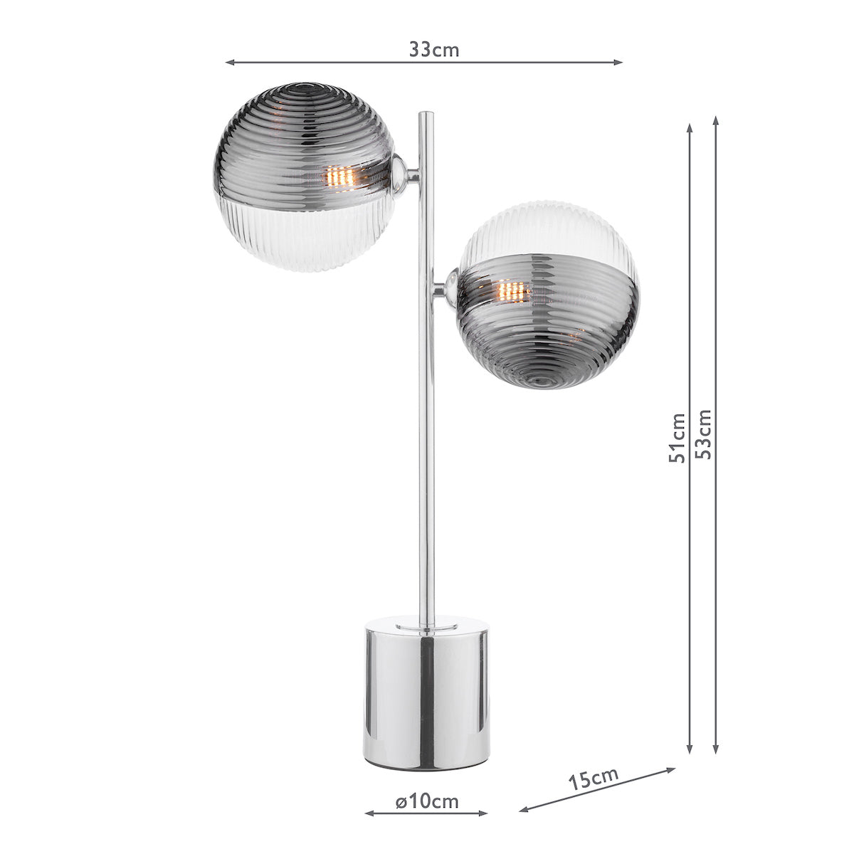 SPIRAL 2LT TABLE LAMP POL CHR CW SMOKED/CLR GLS 15