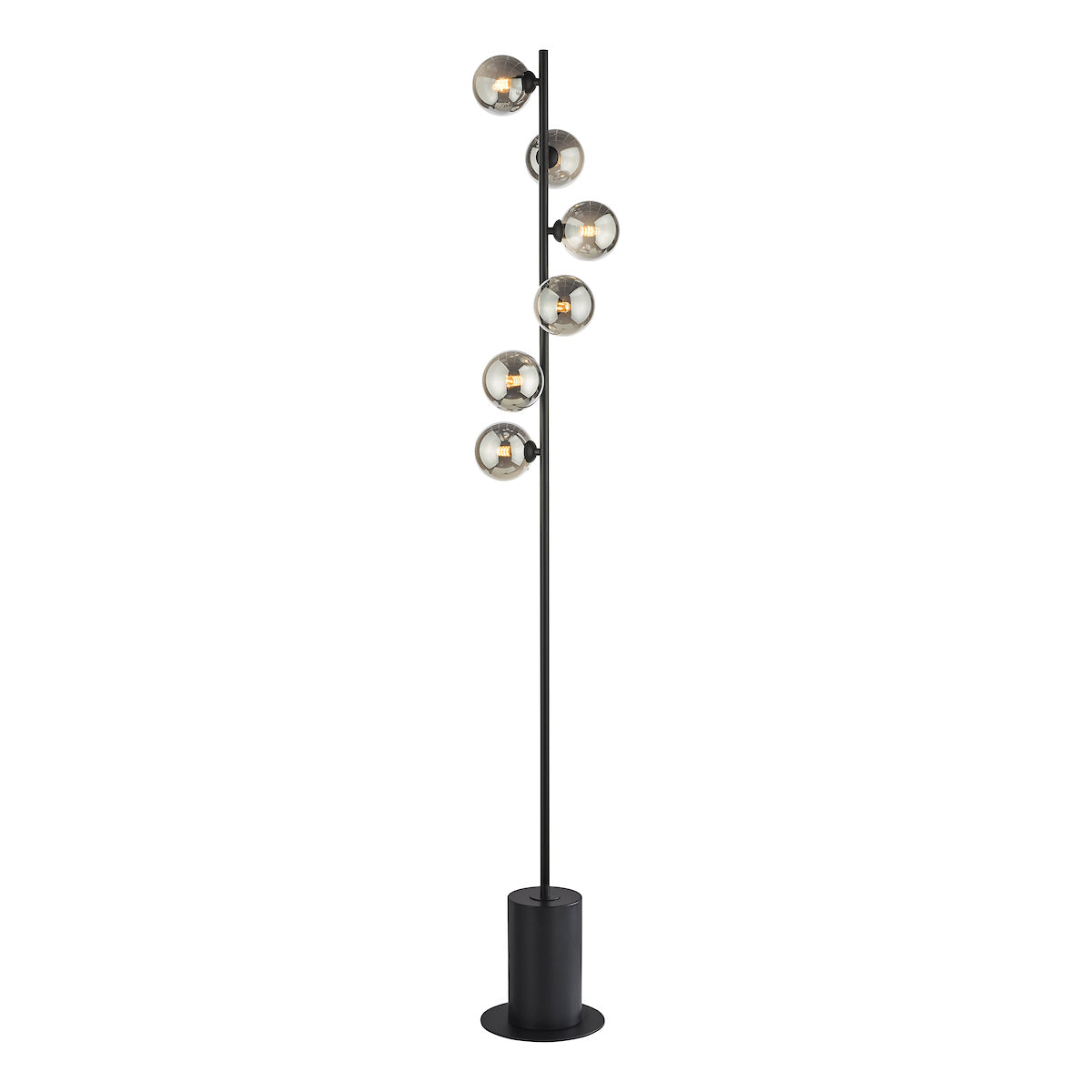 SPIRAL 6LT FLOOR LAMP BLACK CW SMOKED GLS