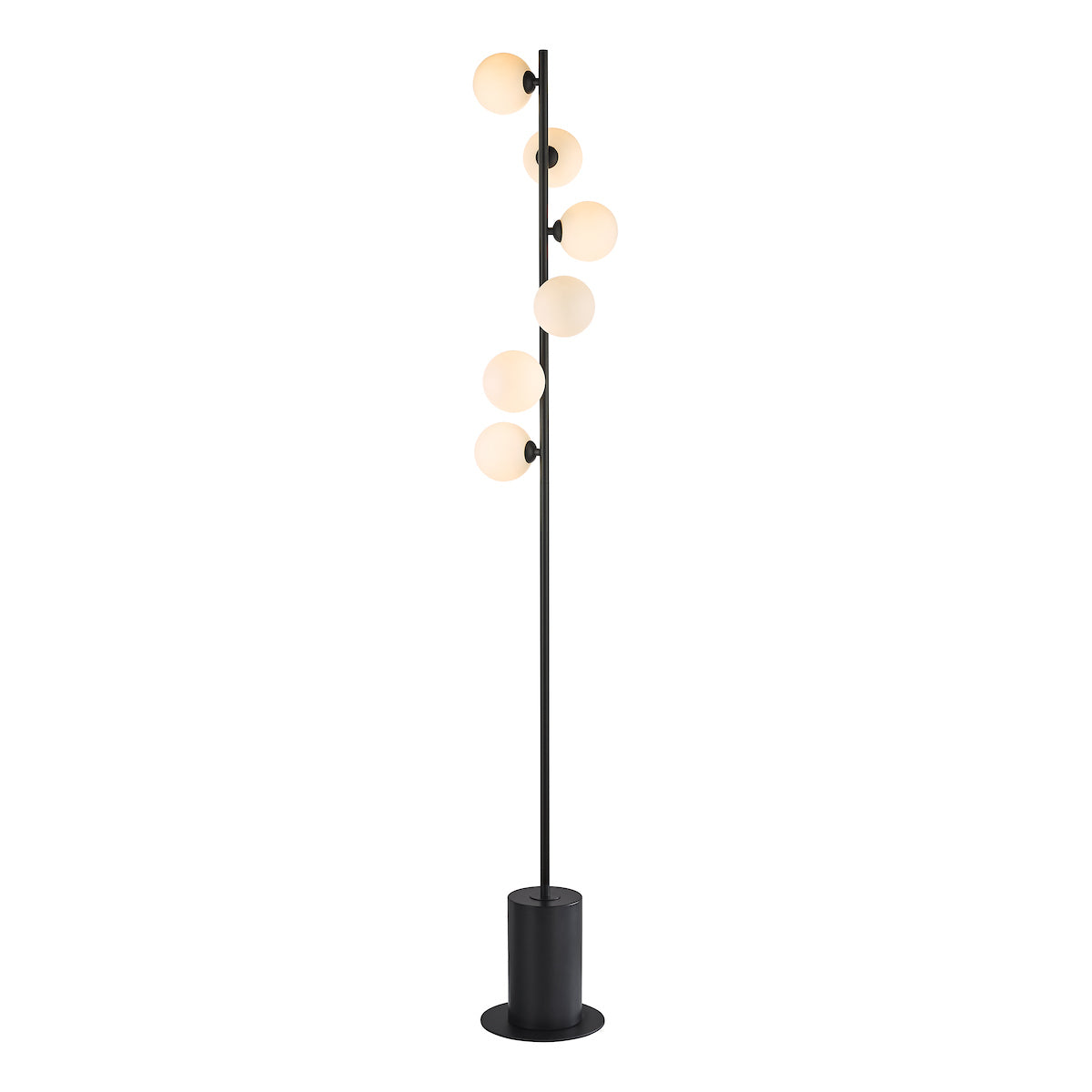 SPIRAL 6LT FLOOR LAMP BLACK CW OPAL GLS