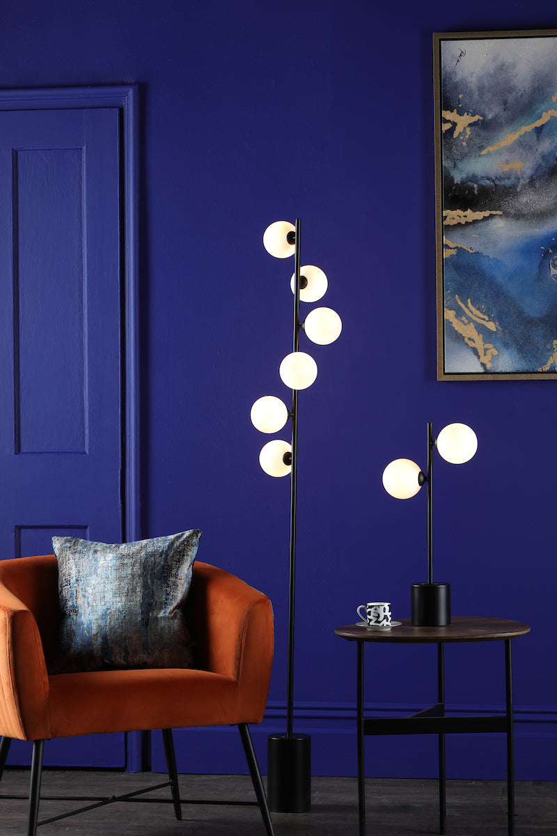 SPIRAL 6LT FLOOR LAMP BLACK CW OPAL GLS