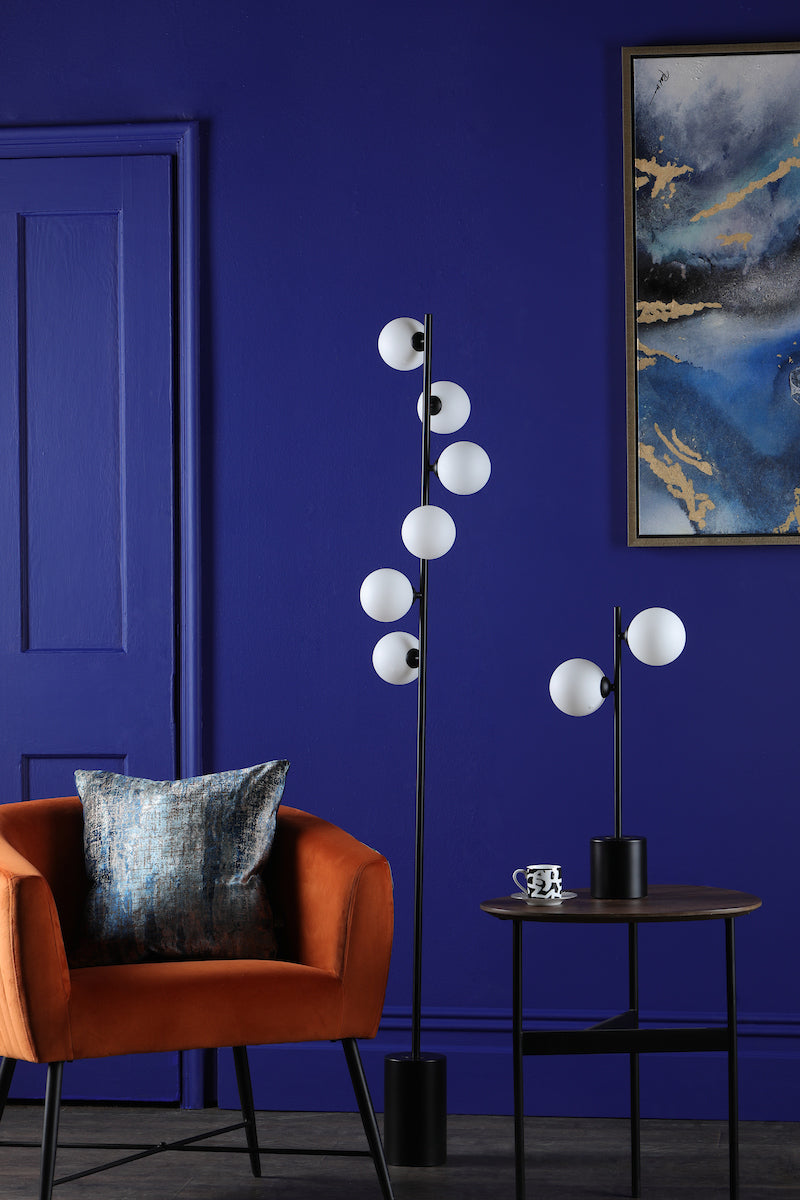SPIRAL 6LT FLOOR LAMP BLACK CW OPAL GLS