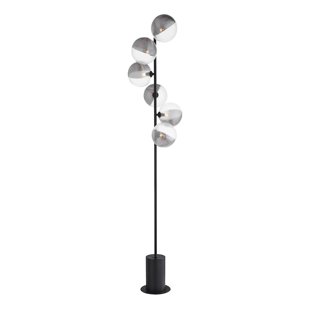 SPIRAL 6LT FLOOR LAMP BLACK CW SMOKED/CLR GLS 150M