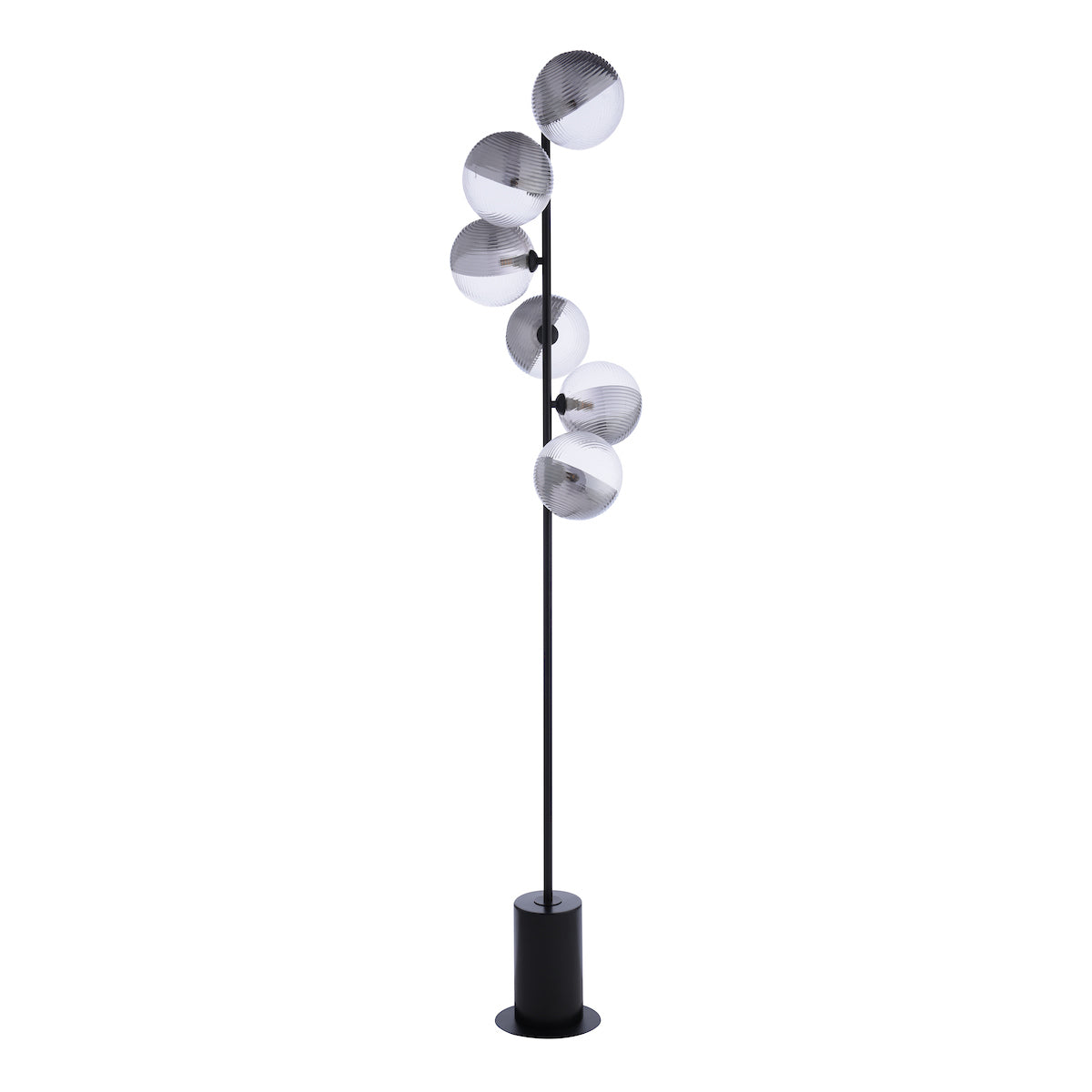 SPIRAL 6LT FLOOR LAMP BLACK CW SMOKED/CLR GLS 150M