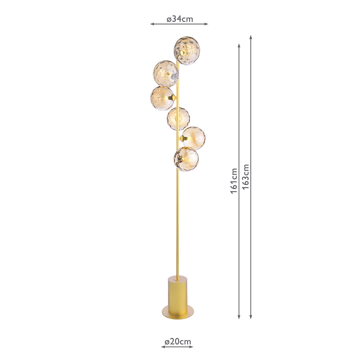 SPIRAL 6LT FLOOR LAMP GOLD CW CHAMPAGNE GLS 150MM