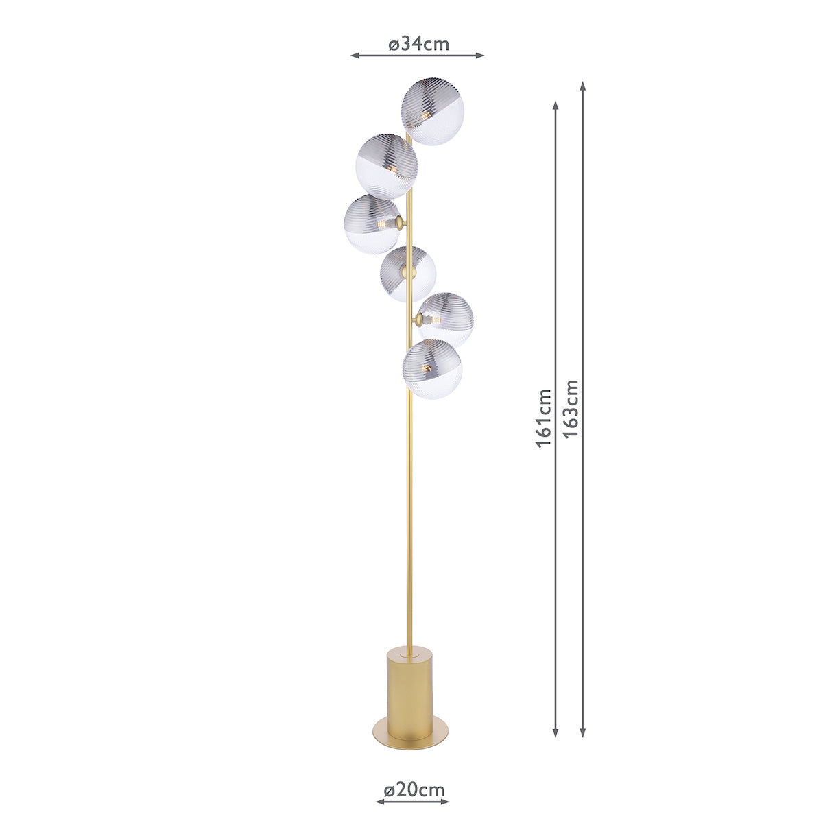 SPIRAL 6LT FLOOR LAMP GOLD CW SMOKED/CLR GLS 150MM