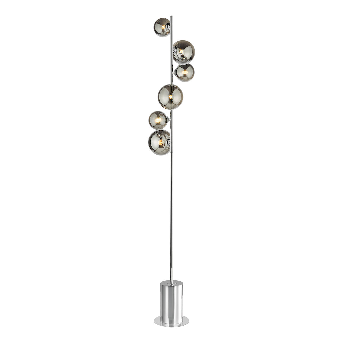 SPIRAL 6LT FLOOR LAMP POL CHR CW SMOKED GLS
