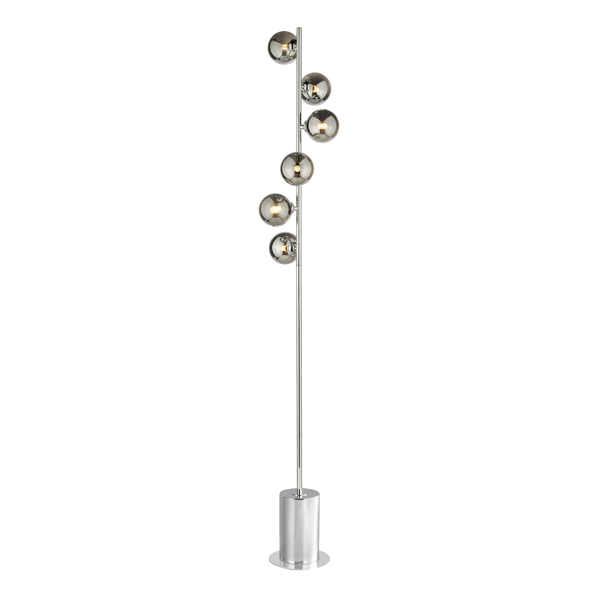 SPIRAL 6LT FLOOR LAMP POL CHR CW SMOKED GLS