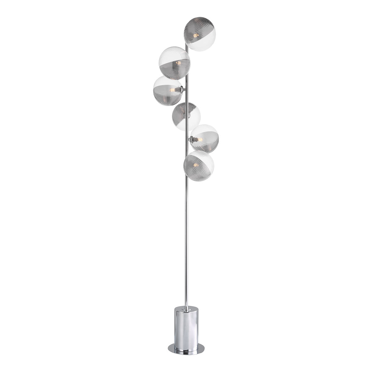 SPIRAL 6LT FLOOR LAMP POL CHR CW SMOKED/CLR GLS 15