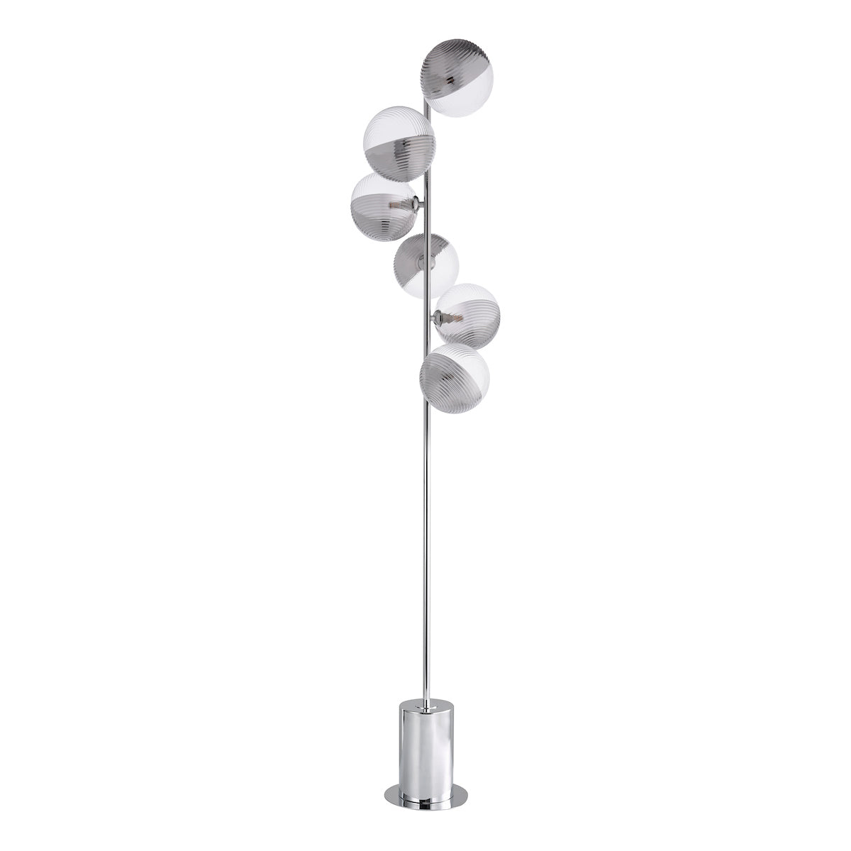 SPIRAL 6LT FLOOR LAMP POL CHR CW SMOKED/CLR GLS 15