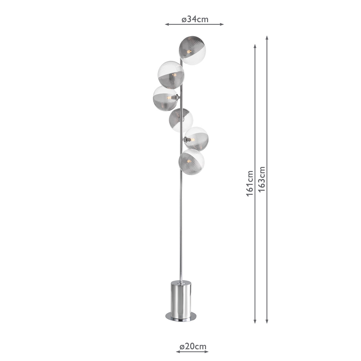 SPIRAL 6LT FLOOR LAMP POL CHR CW SMOKED/CLR GLS 15